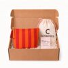 COSMERIA Cosmetic Bag for Women, Orange and Red Stripe Canvas Makeup Bag, Travel Toiletry Organizer