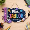 Cosmic Space Galaxy Pencil Teacher Classroom Wooden Sign
