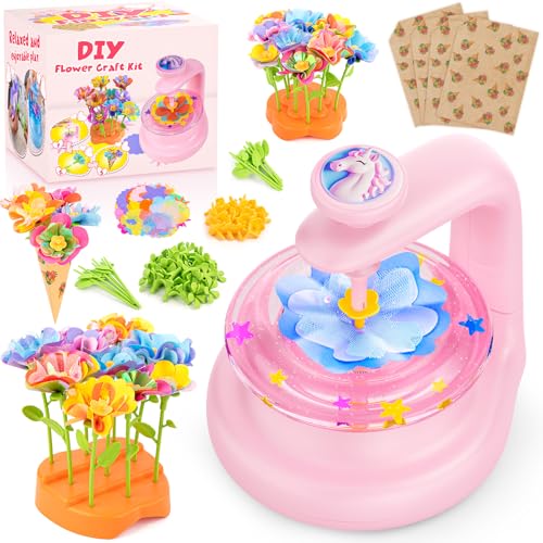 cosone DIY Fabric Flower Bouquet Toys for 3 4 5 6 7 8 Year Girls Easter Basket Stuffers Educational Toy Reusable Bouquets Maker Birthday Gift for Girls Handmade Activity Set - Pink