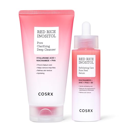 COSRX Red Rice Pore Cleansing Duo - Low pH Deep Cleanser & Peel Shot, Blackhead Remover, Face Exfoliator & Pore Minimizer with Red Rice & Inositol