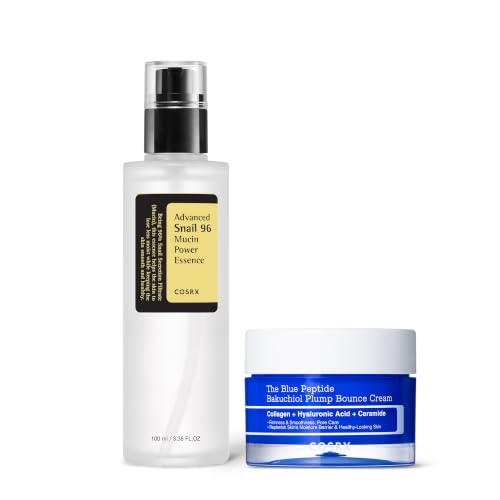 COSRX Snail Mucin X Blue Copper Peptide Daily Bounce & Glow Routine - Snail Mucin 96% Serum 3.38 fl.oz + Blue Copper Peptide Cream 1.76 oz.