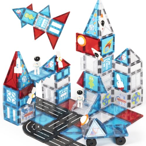 cossy Magnetic Tiles Space Set, Magnet Tiles with Astronaut, Magnetic Tiles for Kids Ages 4-8, STEM Toys, Toys for 3 4 5 6 7 8 Year Old Boy and Girl, Creative Building Toys, Space 100 Pcs