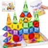 cossy Mini Magnetic Tiles, 46 PCS Magnet Tiles Travel Toys with Iron Box, Travel Magnetic Tiles for Restaurant, Car & Plane Play, Toys for 3 4 5 6 7 8 Year Old Boy and Girl