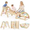 cossy Pikler Triangle Set, 7 in 1 Rainbow Printed Wooden Montessori Climbing Set with Adjustable Arch Structure & Reversible Ramp, Foldable toddler climbing toys indoor for Balance & Motor Development