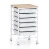 COSTWAY Rolling Storage Cart with Drawers, Multipurpose Utility Cart w/Wooden Tabletop & 2 Lockable Caster, Plastic Mobile Drawer Storage Organizer for Classroom, Home, Office (White, 6 Drawers)