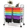 COSTWAY Trolley with 12 Stackable Drawers, Drawer Trolley, Rolling Container with Metal Frame and Shelf, Bathroom Trolley Storage Trolley for Office, Living Room (Colourful)