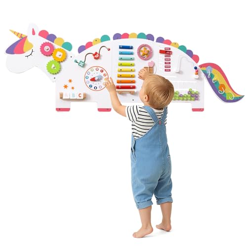 Costzon Activity Wall Busy Board, 11-in-1 Montessori Wooden Sensory Board Panels for Kids 3+, Wall-Mounted Toddler Learning Activity Center for Playroom, Daycare, Nursery, Classroom (White)