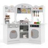 Costzon Corner Play Kitchen, Wooden Kids Kitchen Playset with Lights & Sound, Coffee Maker, Washing Machine, Oven, Microwave, Toddler Toy Kitchen for Pretend Play, Gift for Boys Girls 3+ (White)