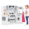 Costzon Corner Play Kitchen, Wooden Toddler Kitchen Playset w/Lights and Sounds, Water Circulation System, Washing Machine,Accessories, Kids Kitchen Playset for Boys,Girls (White)