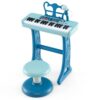 Costzon Kids 37 Key Piano Toy Keyboard with Microphone, Music Stand & Stool, Portable Electronic Piano Educational Musical Instrument Toy, Birthday Gift for Toddler Boys Girls (Blue)