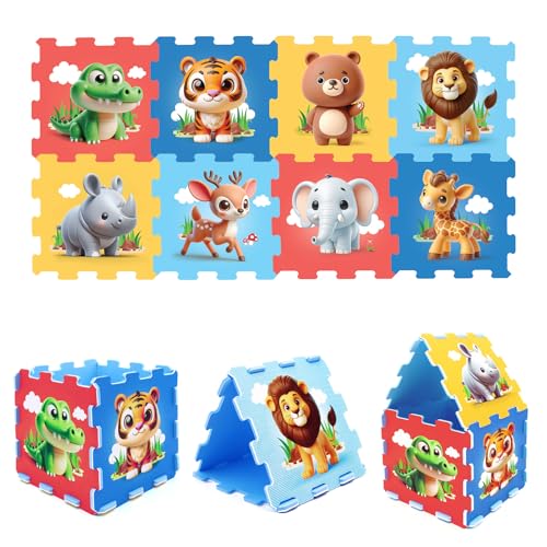 Costzon Kids Foam Puzzle Floor Mat, 8-Piece 12x12in Educational Animal Interlocking Baby Play Mat, Non-Slip Waterproof Children Toddler Infant Foam Floor Tiles (Forest Animals)