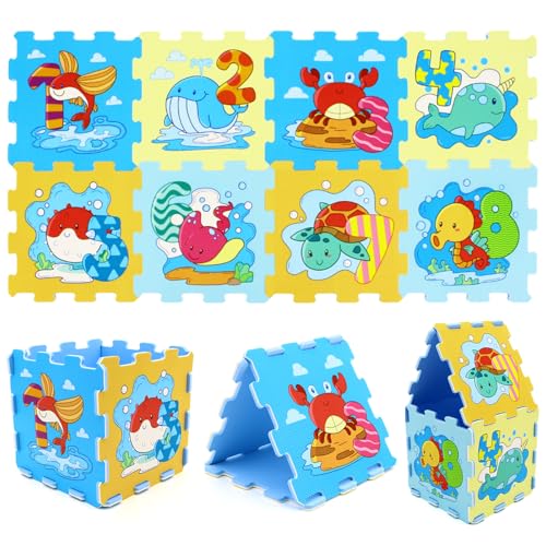 Costzon Kids Foam Puzzle Floor Mat, 8-Piece 12x12in Educational Animal Interlocking Baby Play Mat, Non-Slip Waterproof Children Toddler Infant Foam Floor Tiles (Marine Life)