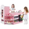 Costzon Kids Grocery Store Playset, Wooden Pretend Play Store with Chalkboard, Cash Register, Vending Machine, Play Food Accessories, Toddler Gift for Boys & Girls