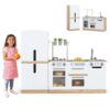 Costzon Kids Kitchen Playset, 2 Piece Wooden Modular Toy Play Set w/Running Water, Sound & Light, Fridge, Dishwasher, Microwave, Oven, Pretend Play Kitchen for Kids Ages 3+ (Natural + White)