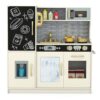 Costzon Kids Kitchen Playset, Wooden Pretend Cooking Toy Set w/Real Sound, Large Blackboard, Telephone, Microwave, Ice Maker, Dishwasher, Oven, Storage Space, Play Kitchen for Kids (Creamy White)