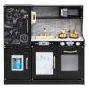 Costzon Kids Kitchen Playset, Wooden Pretend Cooking Toy Set w/Real Sound, Large Blackboard, Telephone, Microwave, Ice Maker, Dishwasher, Oven, Storage Space, Play Kitchen for Kids Ages 3+ (Black)
