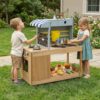 Costzon Mud Kitchen, Fir Wood Corner Play Kitchen w/Double-Sided Chalkboard