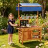Costzon Mud Kitchen, Fir Wood Kids Kitchen Playset with Adjustable Canopy, Sink, 4 Pots, Blackboard, Kids Potting Bench Mud Table for Backyard, Outdoor Play Kitchen for Boys Girls 3+