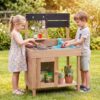 Costzon Mud Kitchen, Wooden Play Pretend Kitchen w/Stoves, Sink, Faucet, Storage Cabinet, Shelf, Cooking Accessories, Little Chef Mud Kitchen for Kids Outdoor, Backyard, Garden, Boys, Girls 3+