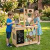 Costzon Outdoor Mud Kitchen for Kids, Wooden Kids Kitchen Playset w/Stoves, Sink, Faucet, Chalkboard, Storage Cabinet & Shelf, Cooking Accessories, Little Chef Play Kitchen for Boys Girls 3+ Years