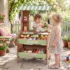 Costzon Wooden Grocery Store Pretend Play, Outdoor & Indoor Farm Market Stand w/Chalkboard & 40+ Accessories, Supermarket Playset for Kids, Solid Grocery Store Role Play Toy for Toddlers Ages 3+