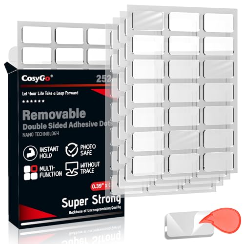 Cosygo Large Mounting Putty No Trace, Museum Double Sided Tape Glue Adhesive Dots Clear Sticky Tack, Non-Toxic Picture Hanging Adhesive, 0.39 x 0.78 in (252 Pcs)