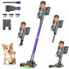 COTIAR Cordless Vacuum Cleaner, 500W 40KPa 60Mins Vacuum Cleaners for Home, Anti-Tangle Rechargeable Vacuum Wireless Vacumm with Green Light for Pet Hair/Carpet/Hardwood Floor, Purple