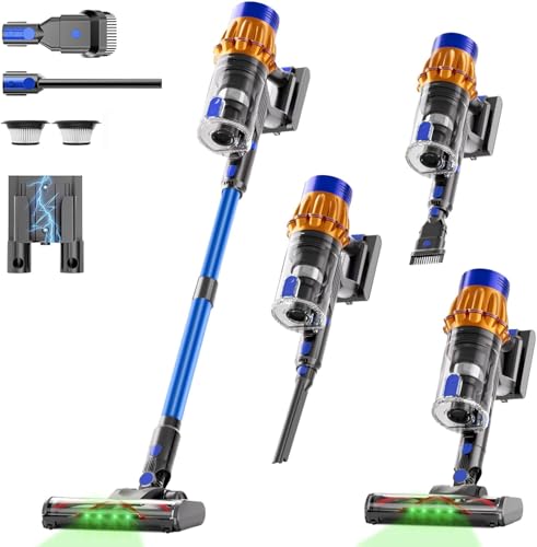 COTIAR Cordless Vacuum Cleaner, 650W 55KPA 70Min Wireless Vacuum for Home,Stick Vacuum with Green Light Anti-Tangle, Rechargeable Vacuum Cleaners for Pet Hair Carpet Hard Floors (Blue)