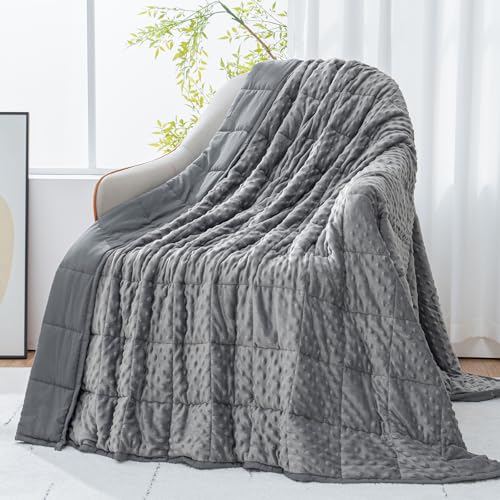 Cottonblue Weighted Blanket 15lbs for Adults, Minky Dots Cooling Breathable Weighted Throw Blankets for Sleep Calm, Relax, Machine Washable Heavy Blankets Twin Size, 48 x 72in 15lbs, Grey