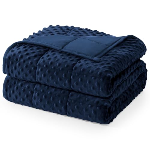 Cottonblue Weighted Blanket 20lbs Queen Size for Adults, Cooling Breathable Minky Dots Heavy Blanket for Deep Sleep and Relaxation, Washable All-Season Blanket, 60 x 80in 20lbs, Navy Blue
