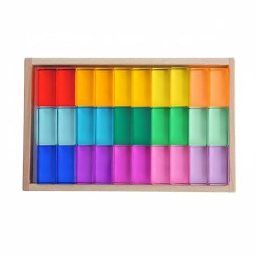 CoudarTitie Acrylic Building Blocks Preschool Stacking Toy Educational Construction Translucent Pieces for Fine Motor Skill Mathematical Learning Suitable for Classroom Home Play Area, 15-Color 30PC