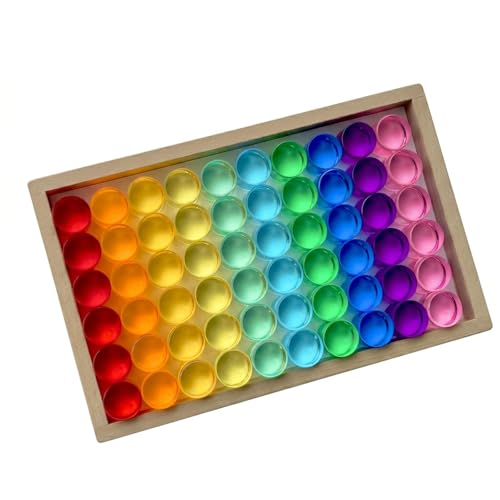 CoudarTitie Children Building Blocks Wooden Stacking Blocks Disc Blocks Cylindrical Blocks with Beech Wood and Acrylic Centers for Sorting Stacking and Display in Tray Box Suitable for Activities