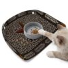Country Star Feeding Mat, Vintage Dark Brown Leopard Brown Star Gray Wheat Ear Border Waterproof Foldable Pet Cat Dog Food Mat Placemats for Cats Dogs Water Bowl 17.7x11.8in