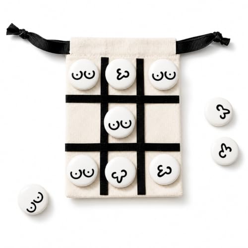 Couples Tic Tac Toe Game with Ceramic Pieces, Portable Drawstring Bag Board Game, Cute Date Night Game for Couples, Romantic Anniversary Valentine's Day Gift for Him Her, Coffee Table Decor