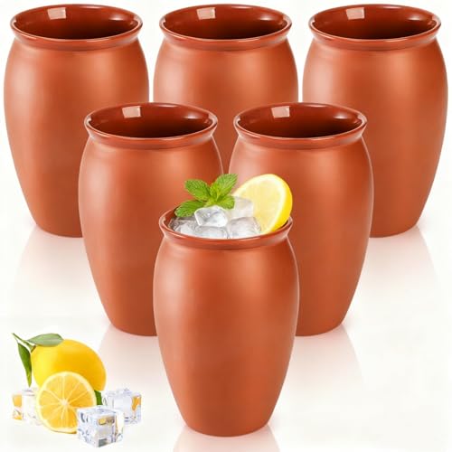 Covzoe 6 Pack Clay Drinking Cups, 12 Oz Mexicanos Cantaritos Shooters Pottery Cocktail Glass Patron Bottles for Tequila, Margaritas, Mojitos, Taco Tuesday Cocktail Cups