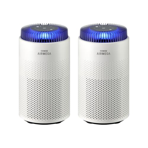 COWAY Airmega 50 Air Purifier 2-Pack Bundle, ENERGY STAR Certified, True HEPA & Carbon Filter for Smoke, Allergies, Pet Dander, Odor, AQI Monitor, Auto Mode, 2yr Warranty, White