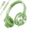 Cowyawn USB C Headphones Wired, Over Ear USB C Wired Headphones with Microphone, Volume Control, HD Stereo Sound, Foldable USB Type C Headphone for Adult/Teens/Laptop/Computer/iPhone 15/16/17, Green