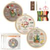 Cozary Embroidery Kit for Beginners Adults - Complete Embroidery Set with 16 Colours Embroidery Thread, 3 Floral Pattern Fabrics, Bamboo Embroidery Hoop (20 cm), Scissors & Accessories - DIY
