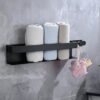 Cozary Towel Rail No Drilling Required Black Stainless Steel Self-Adhesive Guest Towel Holder with 2 Pieces Hooks 43 cm Towel Rack for Bathroom and Kitchen