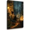 Cozy Indoor Scene Canvas Wall Art Reflective Woman by Window Rainy Cityscape Art Print Aesthetic Lofi Artwork Poster for Living Room Bedroom Study Room Wall Decor (Framed,28x40in)