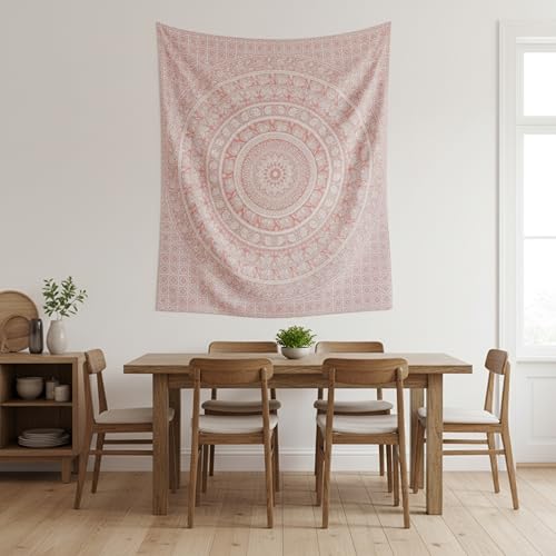 Craft Trade Indian Cotton Mandala Wall Hanging Tapestry for Aesthetic Boho Hippie Living Room, Meditation & Bedroom Décor - Rose Gold, 30x40 Inches
