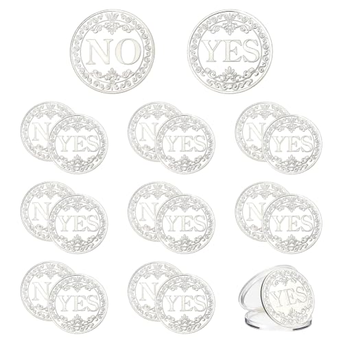 CRAFTYMELODY 10Pcs Iron Yes No Decision Coin Platinum Challenge Coin Decision Maker Flip Token Portable Double Sided Making Flipping for Man Women Party Game Holiday School Office Gift