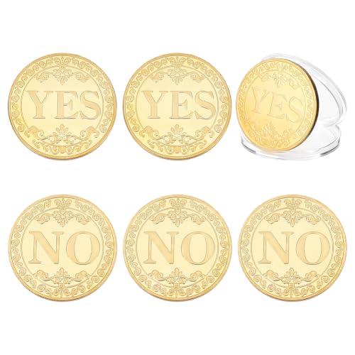 CRAFTYMELODY 6Pcs Iron Yes No Decision Coin Gold Round Challenge Coin Decision Maker Flip Token Portable Double Sided Making Flipping for Man Women Party Game Holiday School Office Gift