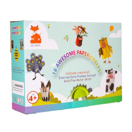 Crafty Mother 18 Awesome Paper Crafts Arts and Crafts Supplies – Award Winning Crafts for Kids Ages 4-8 Toddler Activities -Fun and Educational Kids Art Supplies Promote Motor Skills, Problem Solving
