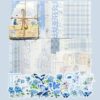 CRASPIRE 100Pcs Vintage Floral Scrapbook Paper Supplies Kit Blue Textured Assorted Set Mixed Flower Papers Memo Labels Journal Sticker for Pads Retro Craft Planner Collage Card Album