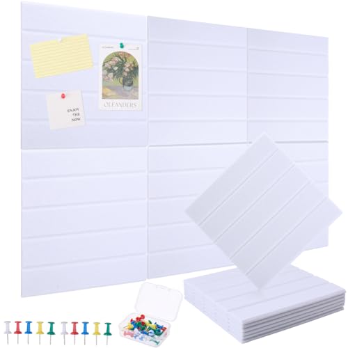 CRASPIRE 6Pcs Felt Bulletin Board Push Pin Cork Board Alternative with 40Pcs/Box Pushpins 35.4 x 23.6in White Wall Tiles Self-Adhesive Panels Decorative Corkboard Office Display Photo Room Classroom