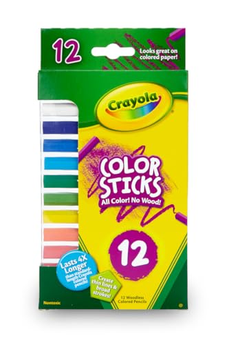 Crayola Color Sticks (12 Count), Woodless Colored Pencils Set for Kids, Classroom Art Supplies, Fine Lines & Broad Strokes, Non-Toxic