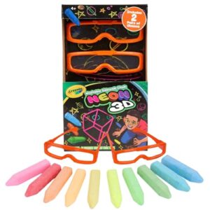 Crayola Neon 3D Washable Sidewalk Chalk Set, 10 Chalk Sticks with 2 Pairs of 3D Glasses, Ages 4+
