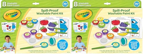 Crayola Spill Proof Paint Set (8ct), Washable Toddler Paint Kit, with Brushes, Pots, Activity Pages, Arts & Crafts Kit, Gift for Toddlers, Ages 3+ (Pack of 2)