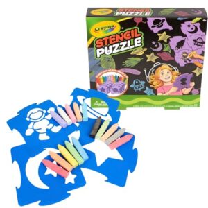 Crayola Stencil Puzzle Set, Space Theme, 8 Stencils with 15 Washable Sidewalk Chalk Sticks, Ages 4+